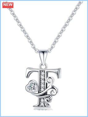 S925 Sterling Silver Initial T Necklace AAAA Crystal Pendant 16+2 Inch